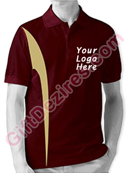 Designer Maroon and Golden Color T Shirt With Logo Printed